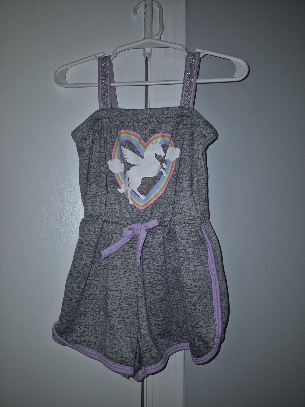 Freestyle Revolution Girls 4T Grey Knit Romper w/ Purple Trim & Pegasus Graphic